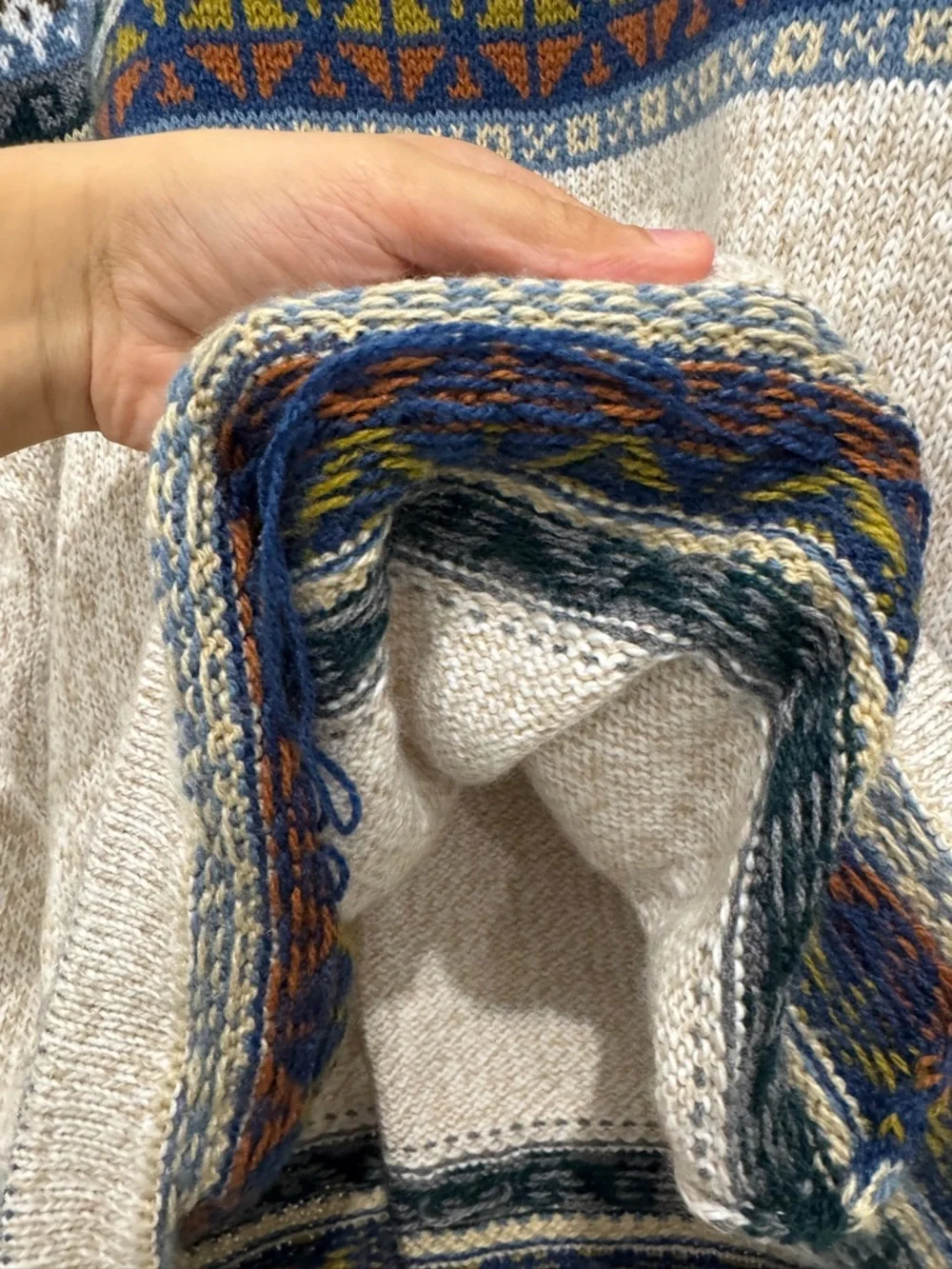 Beige Fair Isle Crewneck Sweater from Peru